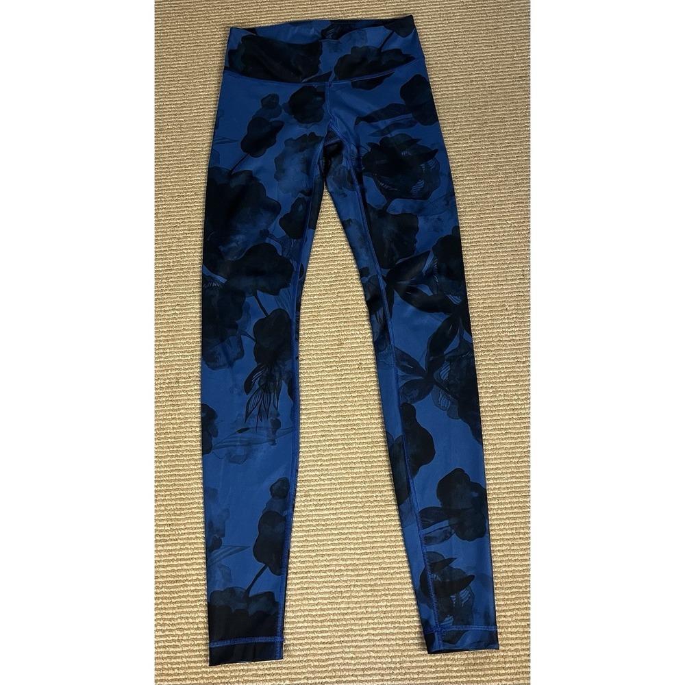 Lululemon Leggings Womens 4 Run Inspire II Pant Floral Blue Black Stretch Wunder